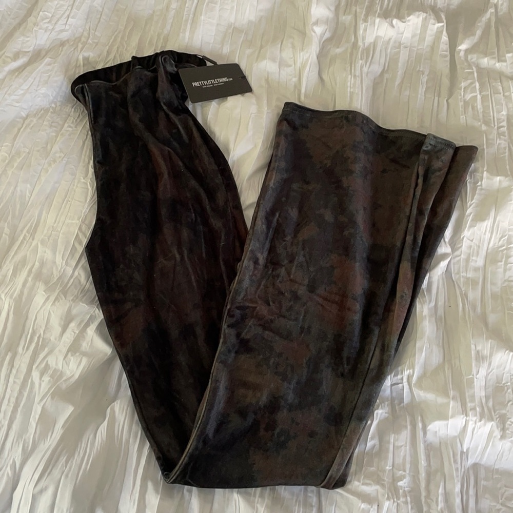 PLT Black Tie Dye Velvet High Waisted Flared Trousers
